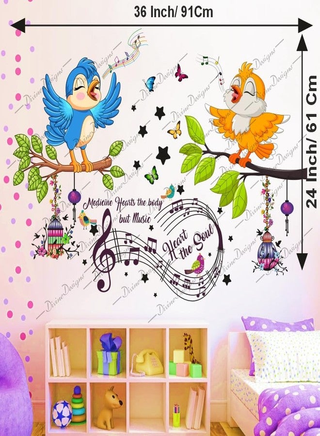 DivineDesigns ملصق حائط ذاتي اللصق من الفينيل PVC من DivineDesigns، على شكل طيور ملونة تغني ونوتات موسيقية، لتزيين المنزل/غرفة المعيشة (متعدد الألوان) - Image 3